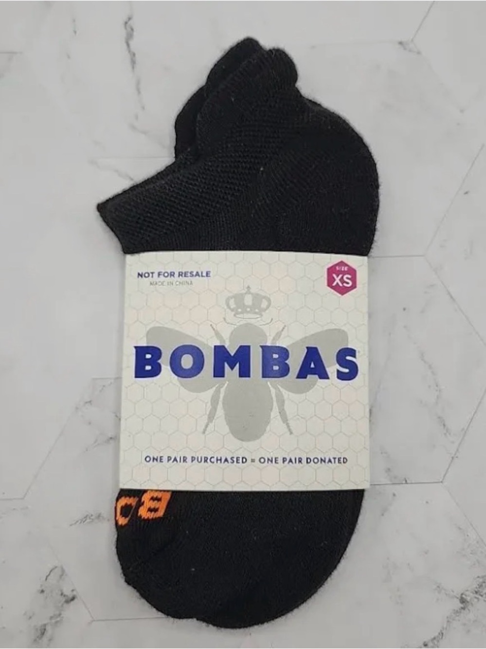 (5) Pairs Bombas Black No-Show Athletic Socks with Orange Accent - XS